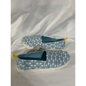 TOMS Youth Alpargata Blue Rainbow Slip Ons Size 5 Glow in Dark